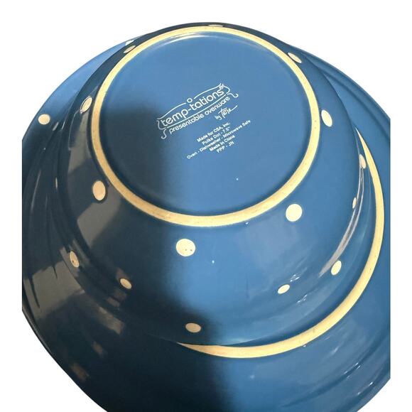Temptations by Tara Stoneware Bowls & Plates - Blue Polka Dots - Set of 6 - Picture 5 of 7